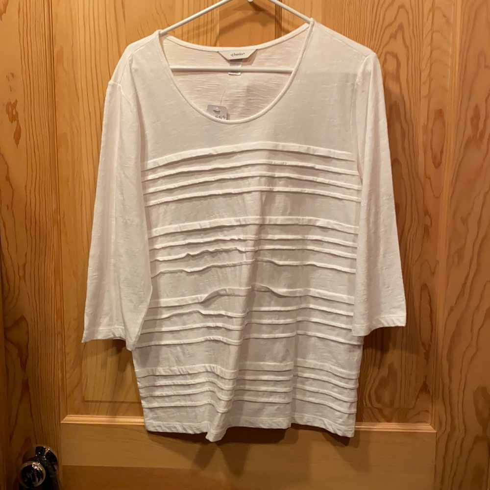 CJ Banks 1X 3/4 length white shirt.